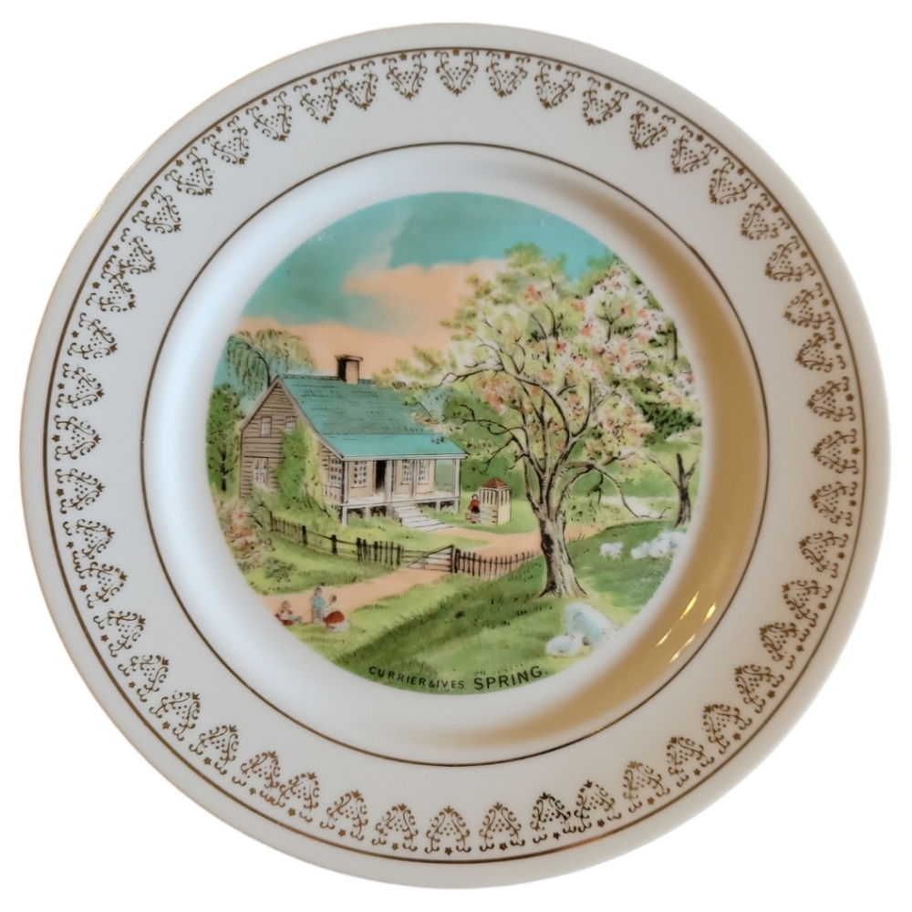 Vtg 80 CURRIER & IVES The Four Seasons Spring 8 1/4" Plate Limited Ed Roy Thomas